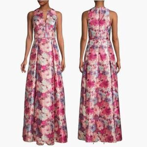 NWT Aidan Mattox Floral Sleeveless Jacquard Metallic Gown 8